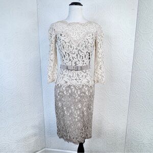 Tadashi Shoji Ivory and Taupe Lace Midi Dress